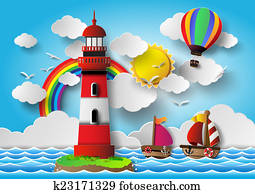 Vector illustration lighthouse with seascape. Vector illustration lighthouse with seascape.