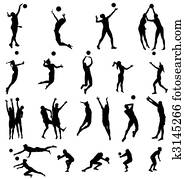 voleibol, silhuetas, cobrança