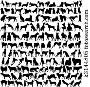 מאות, של, כלב, צלליות