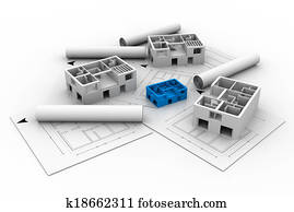 3d architecture house blue print plan