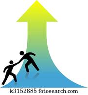 ajuda, pessoas, levantar-se, seta, ajudando dá