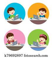children Boy and Girl using technology gadget in house lifestyle activity that you can do at home to stay healthy children Boy and Girl using technology gadget in house lifestyle activity that you can do at home to stay healthy