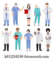 internationale, doktor, team., hospitalet, medicinsk, staff., blandet væddeløb, asiat, og, kaukasisk, doktor sygeplejerske, meeting., klinik, personale, slide, ansigt masker, og, stethoscope.