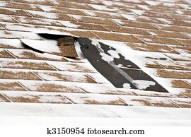 inverno, danificado, telhas telhado