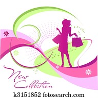 moda, mulher, silueta