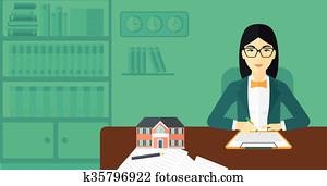 Real estate agent signing contract. Real estate agent signing contract.