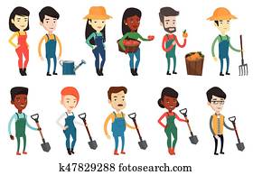 Set of agricultural illustrations with farmers.