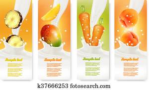 Set of banners with fruit and milk. Vector. Set of banners with fruit and milk. Vector.