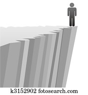 Symbol man at risk to fall off danger cliff edge Symbol man at risk to fall off danger cliff edge