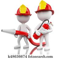 3d Fireman with helment, hose and extinguisher. 3d Fireman with helment, hose and extinguisher.