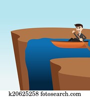 cartoon businessman paddling on waterfall cartoon businessman paddling on waterfall