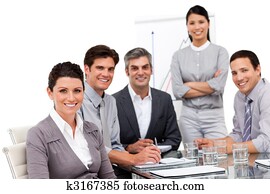 Portrait of multi-cultural business team during a presentation