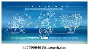 soziales, medien, blau, linear, abbildung soziales, medien, blau, linear, abbildung