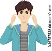 Teen Boy Cover Ear Teen Boy Cover Ear