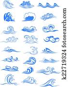 Blue ocean waves set