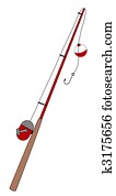 fishing rod with bobber and hook - illustration fishing rod with bobber and hook - illustration