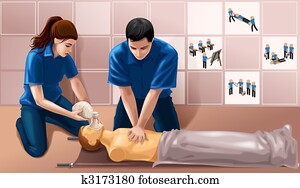 hommes, et, femme, faire, cpr