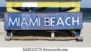 Miami Beach sign on lifeguard hut 