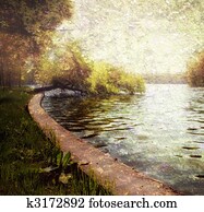 Nature serene pastel - trees and lake