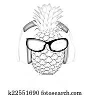 Pineapple with sun glass and headphones front Pineapple with sun glass and headphones front