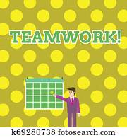 schrijvende, aantekening, weergeven, teamwork., zakelijk, foto, showcasing, gecombineerd, actie, van, groep, vooral, wanneer, effectief, en, efficiënt, zakenman, het glimlachen, en, wijzende, kalender, met, ster, op, wall.