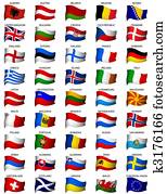 wavy european flags set wavy european flags set