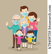 big family wearing a surgical mask to prevent virus covid-19 big family wearing a surgical mask to prevent virus covid-19
