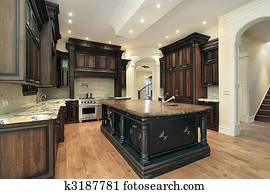 cozinha, com, escuro, cabinetry