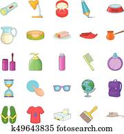 Menage icons set, cartoon style Menage icons set, cartoon style