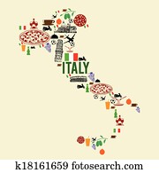 איטליה, ציון דרך, מפה, צללית