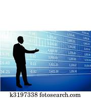 Business man on background with stock market data Business man on background with stock market data