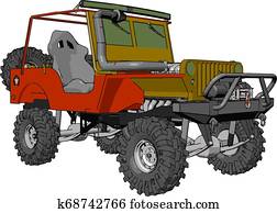 Dark green and red sand buggy with grey tiers vector illustration on white background Dark green and red sand buggy with grey tiers vector illustration on white background