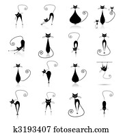 gato preto, silueta, coleções