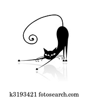 gato preto, silueta, para, seu, desenho