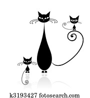 gato preto, silueta, para, seu, desenho