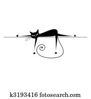 Relax., gato preto, silueta, para, seu, desenho