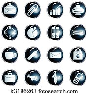 Round black high gloss office buttons