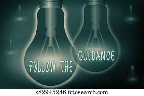 Text sign showing Follow The Guidance. Conceptual photo controlling a course of projectile by builtin mechanism Realistic colored vintage light bulbs, idea sign solution thinking concept.
