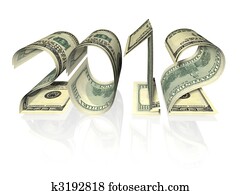 The inscription 2012 made of banknotes. Isolated