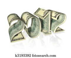 The inscription 2012 made of banknotes. Isolated