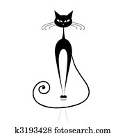 חתול שחור, צללית, ל, שלך, עצב