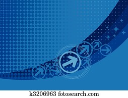 Blue background with halftone and arrows