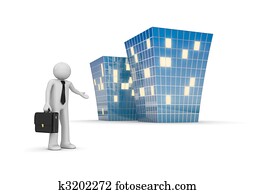 Businessman invites to new office building Businessman invites to new office building