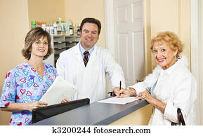 doktor, und, personal, grüßen, patient