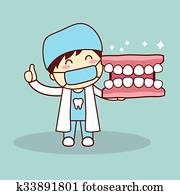 Happy cartoon denture and dentist