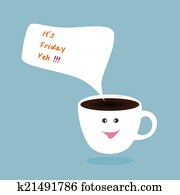 Hot coffee cup and bubble, happy Friday vector Hot coffee cup and bubble, happy Friday vector