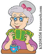 Old lady playing poker