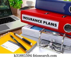 Red Ring Binder with Inscription Insurance Plans.
