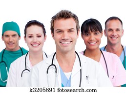 retrato, de, um, sorrindo, equipe médica