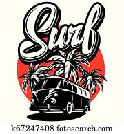 vektor, abbildung, mit, calligraphic, inschrift, surfen, und, auto vektor, abbildung, mit, calligraphic, inschrift, surfen, und, auto